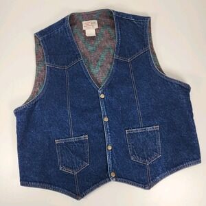 Saddle King Western Vintage Mens 2XLR‎ Denim Vest Insulated Lining Made in USA